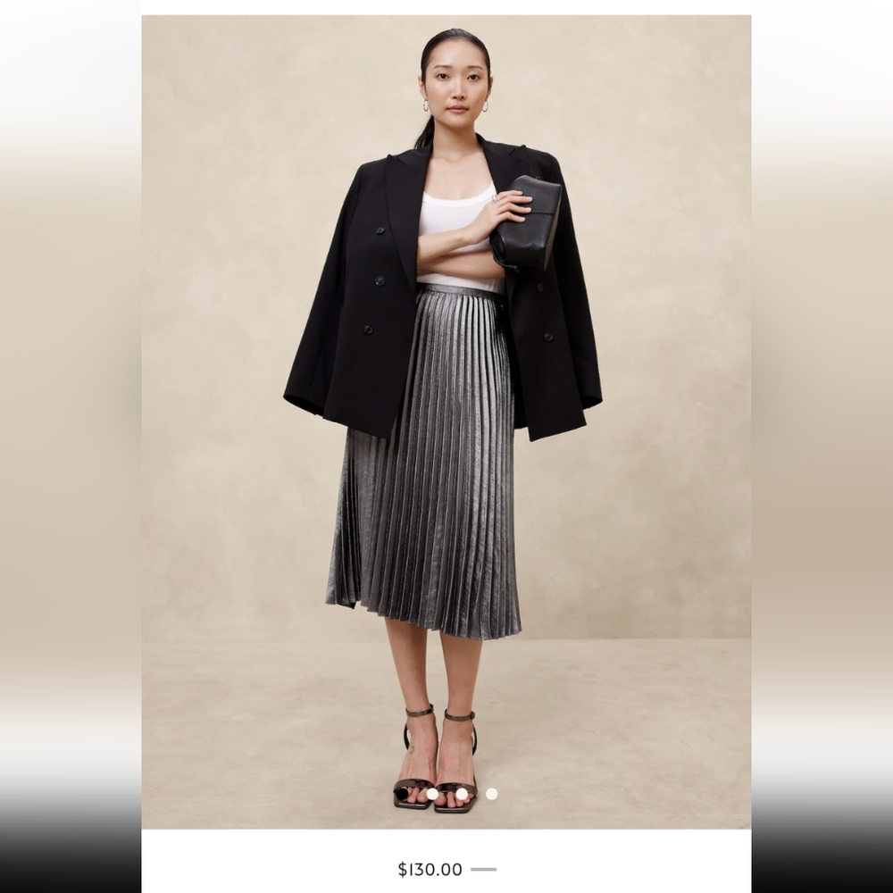 Banana Republic silver/platinum pleated midi skirt
